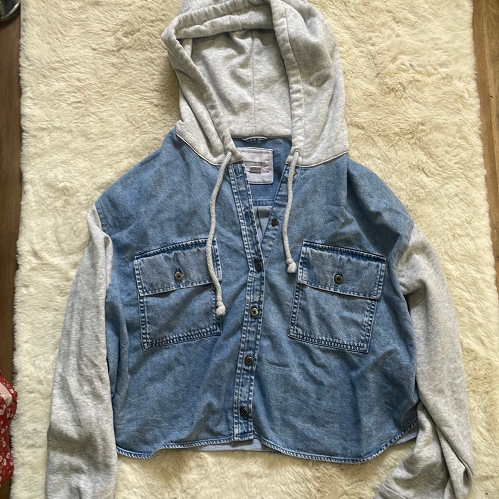 Denim pullover hoodie